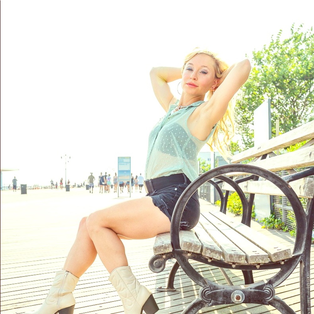Sheer mint green sleeveless shirt